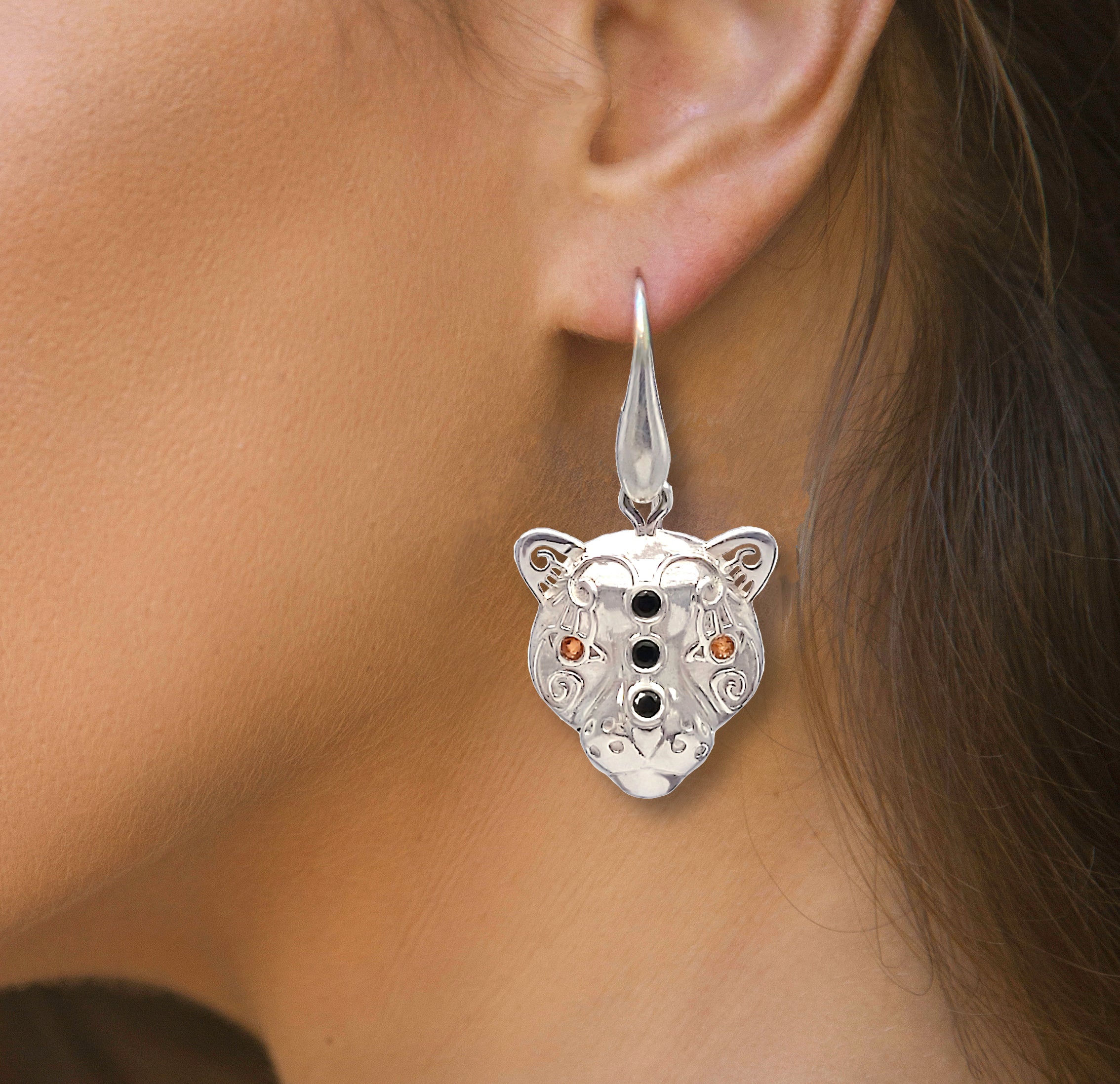 Tribal jewelry art, Jaguar bold earrings