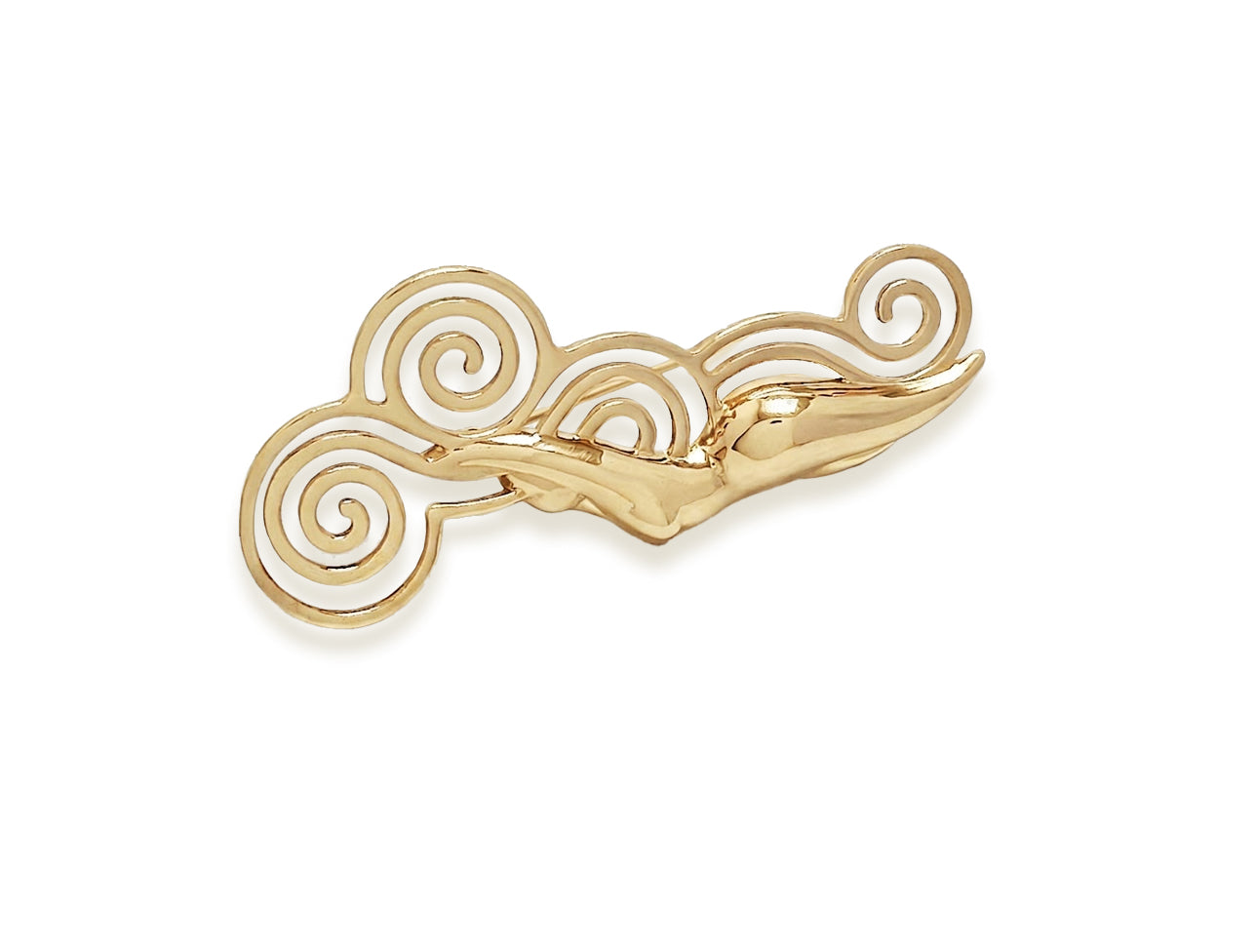 Gold Plated Sterling Silver Wave Brooch, Abstract Art Nouveau Style Jewelry