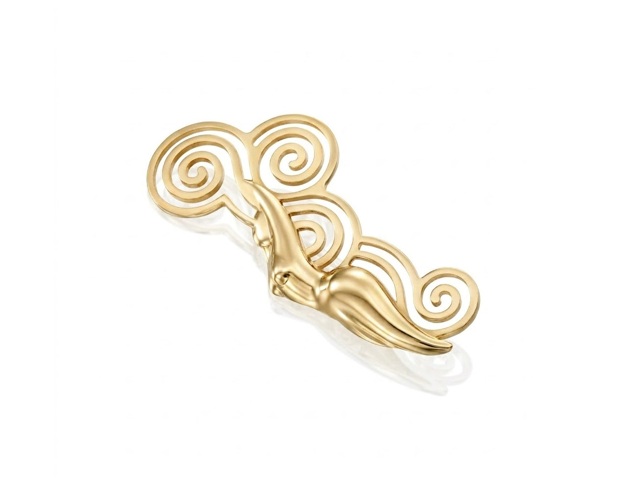 Gold Plated Sterling Silver Wave Brooch, Abstract Art Nouveau Style Jewelry