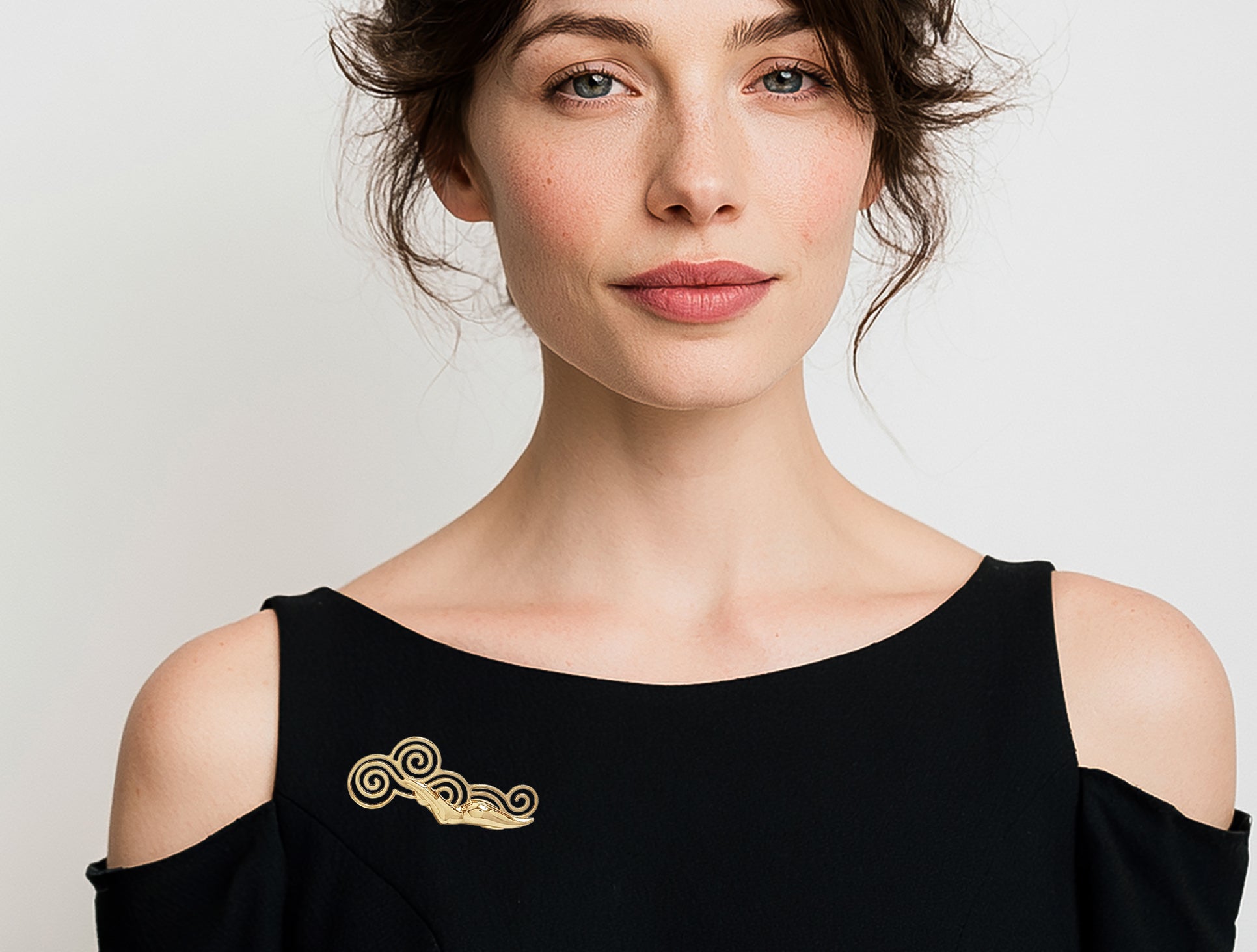 Gold Plated Sterling Silver Wave Brooch, Abstract Art Nouveau Style Jewelry