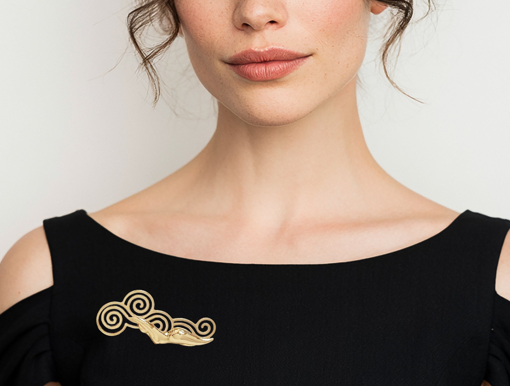 Gold Plated Sterling Silver Wave Brooch, Abstract Art Nouveau Style Jewelry