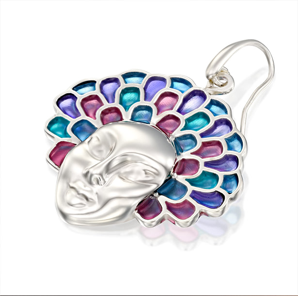 Colorful flower dangle silver earrings