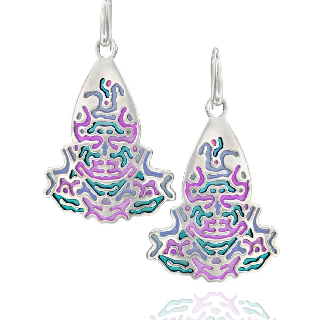 Pendientes Reaction Diffusion, plata esterlina Pendientes coloridos de resina