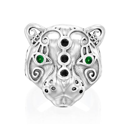 Statement jaguar ring with colorful emerald gemstones