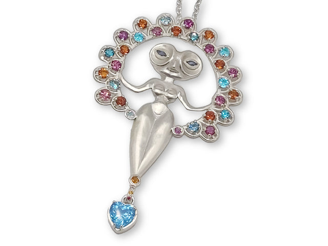 Owl goddess, Citrines,  Blue topaz, Amethyst gemstones
