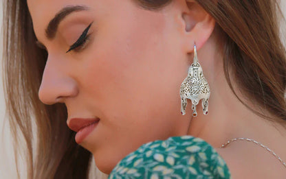 Organic bell, sterling silver earrings with rubies