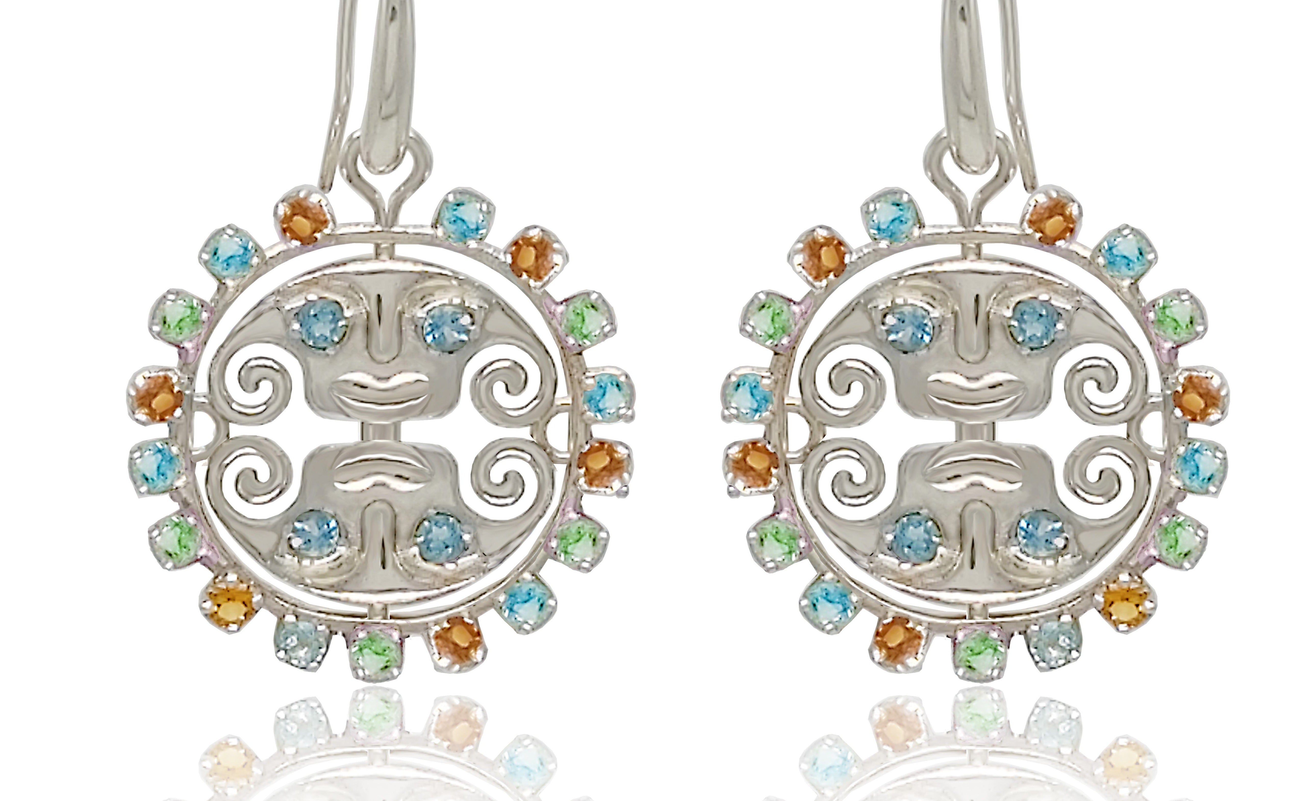 Pendientes Ahuiliztli, Amatista, aguamarina, citrinos