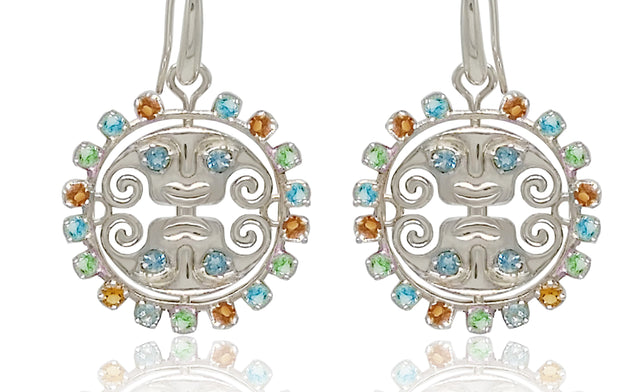 Ahuiliztli earrings, Amethyst, aquamarine, citrine gemstones