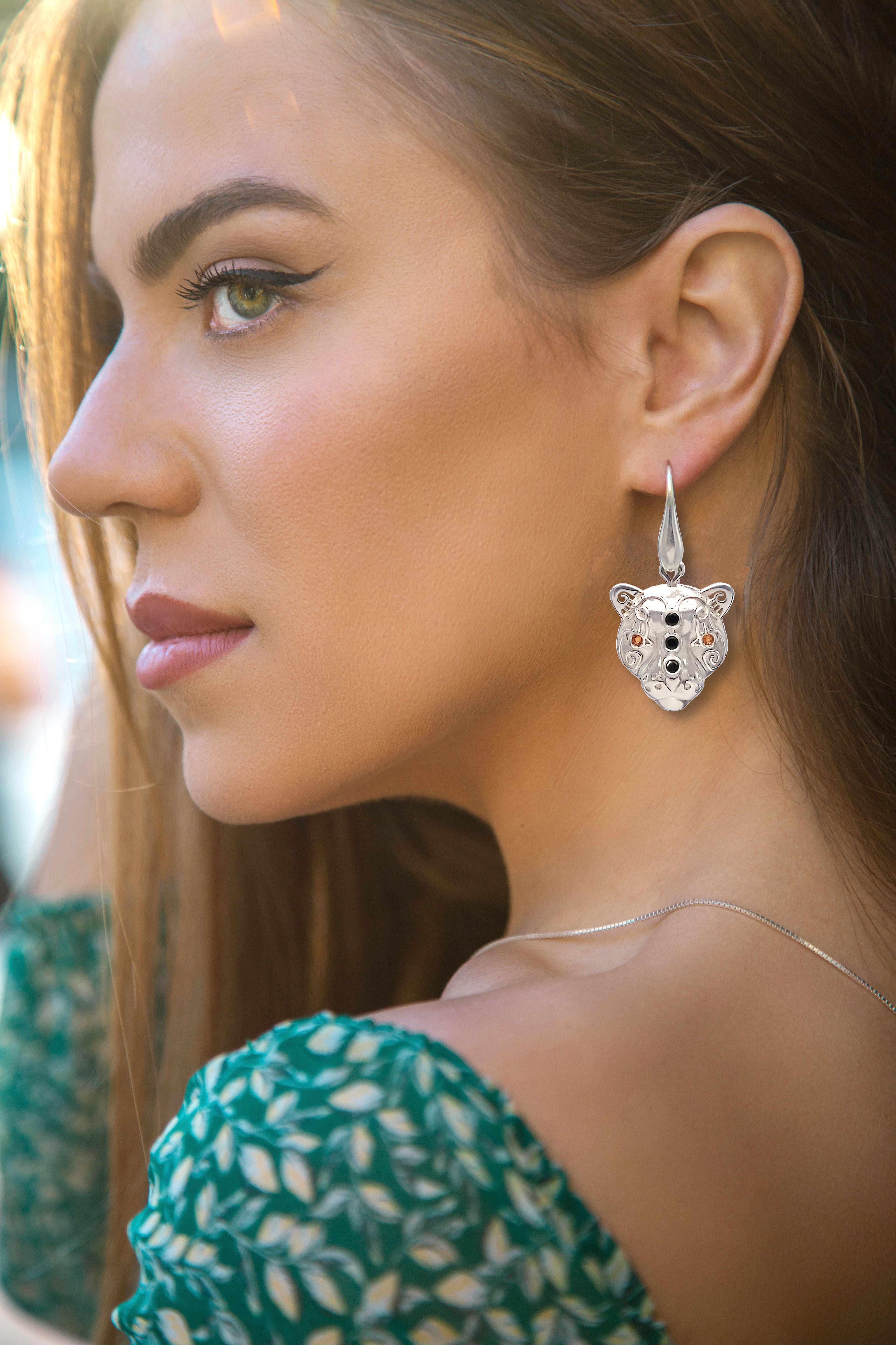 Tribal jewelry art, Jaguar bold earrings