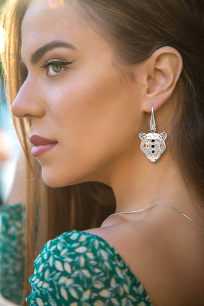 Tribal jewelry art, Jaguar bold earrings