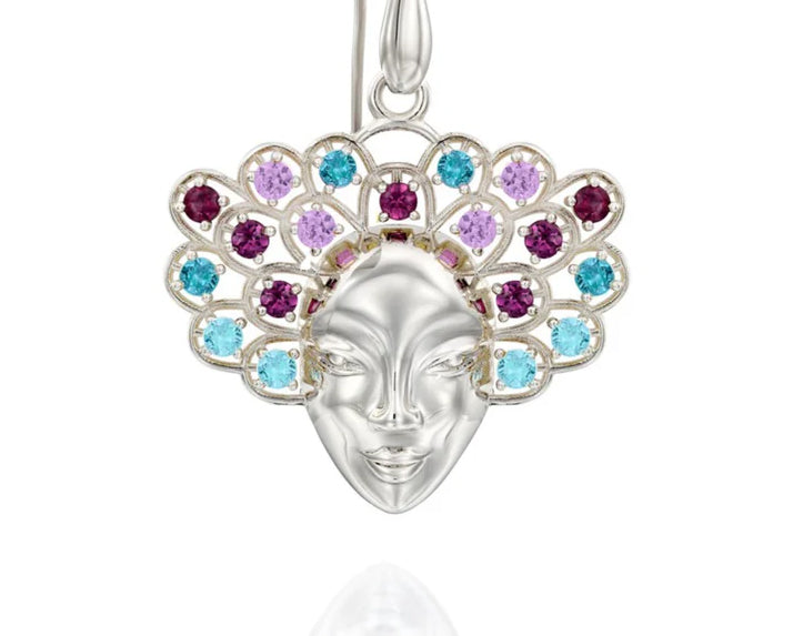 Elegant earrings, sapphire, blue topaz, rhodolite & london blue topaz