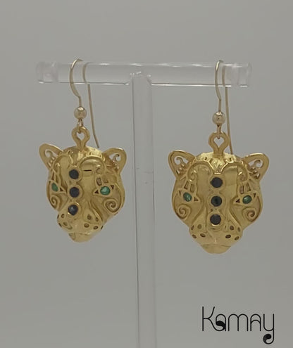 Pendientes Mis Jaguar, Zafiro Azul Oscuro, Piedras Preciosas Esmeralda, elegante regalo único.