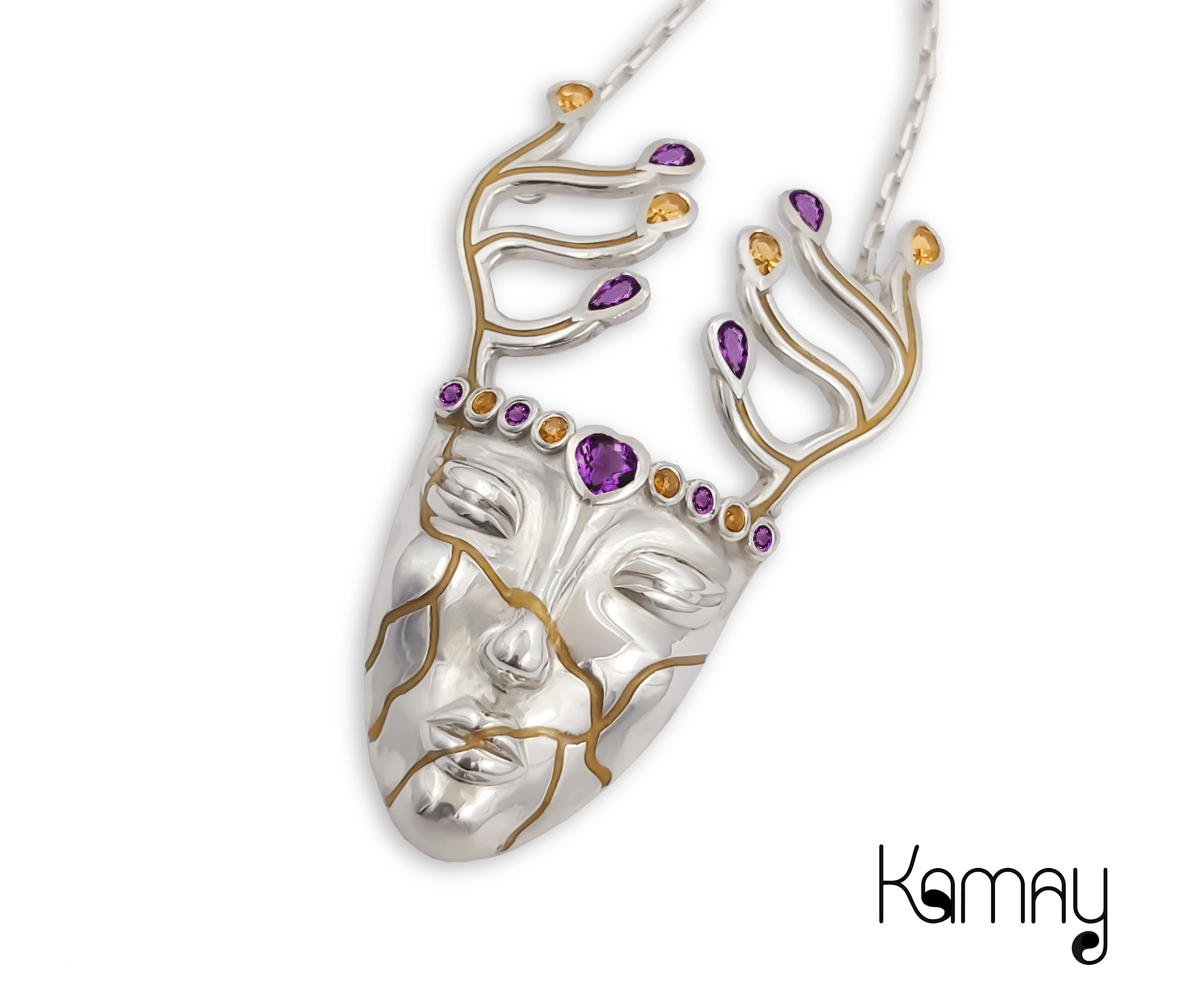 Dreamer Pendant, Citrine, Rubellite Tourmaline gemstones
