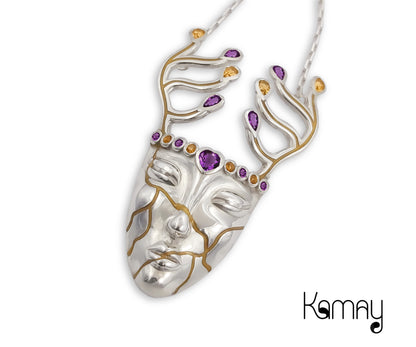 Dreamer Pendant, Citrine, Rubellite Tourmaline gemstones