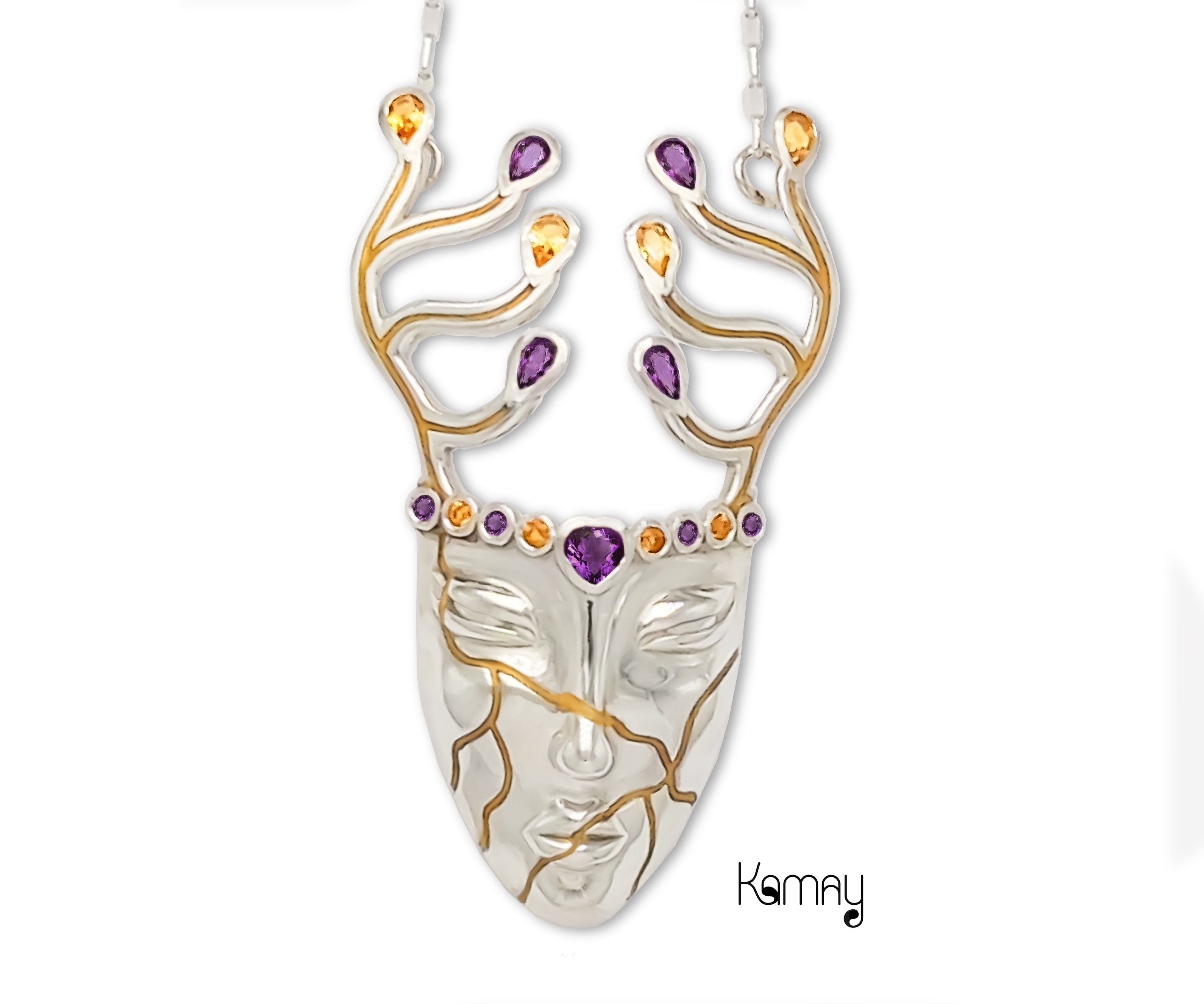 Dreamer Pendant, Citrine, Rubellite Tourmaline gemstones