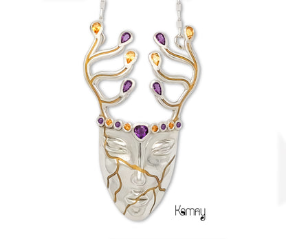 Dreamer Pendant, Citrine, Rubellite Tourmaline gemstones