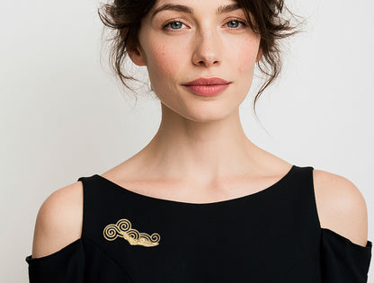 Gold Plated Sterling Silver Wave Brooch, Abstract Art Nouveau Style Jewelry