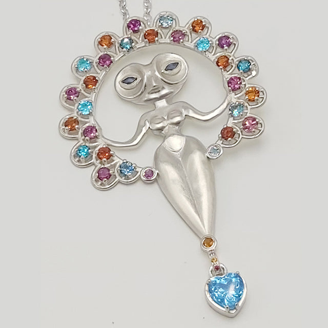 Owl goddess, Citrines,  Blue topaz, Amethyst gemstones