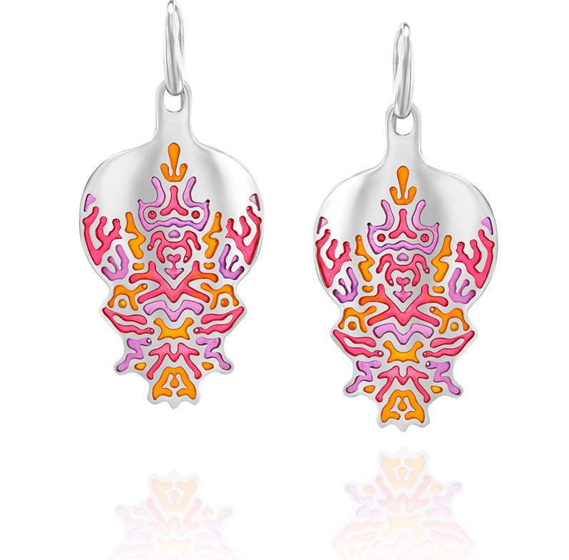 Reaction Diffusion, pendientes coloridos de plata esterlina