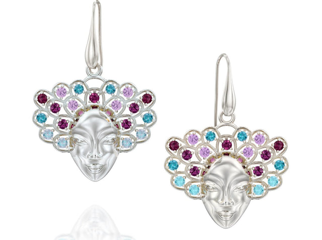KAMAY jewelry Women earrings with sapphire, blue topaz, rhodolite & london blue topaz 