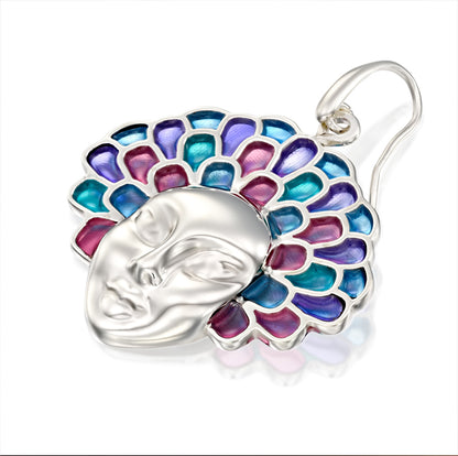 Colorful flower dangle silver earrings