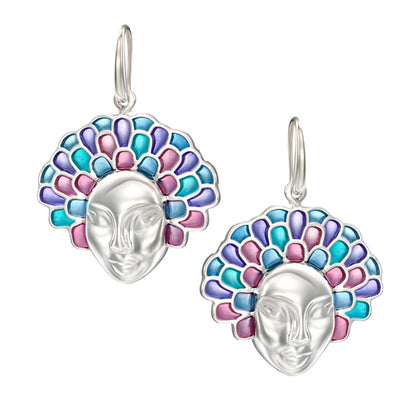 Colorful flower dangle silver earrings