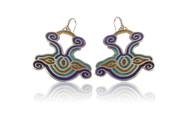 Big colorful dangle silver sterling sea earrings