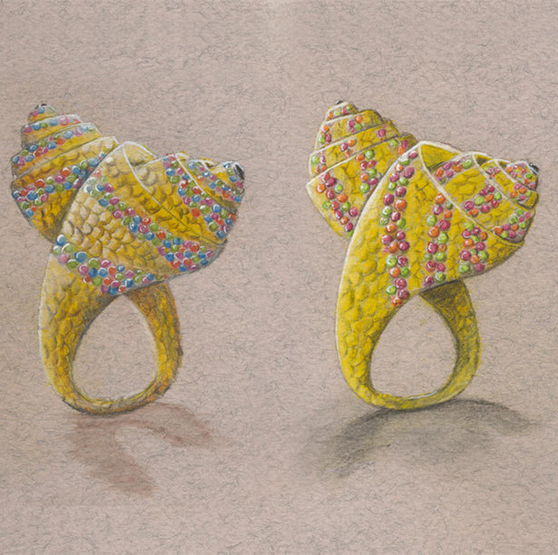 Anillo camaleón con piedras preciosas de rubíes de colores