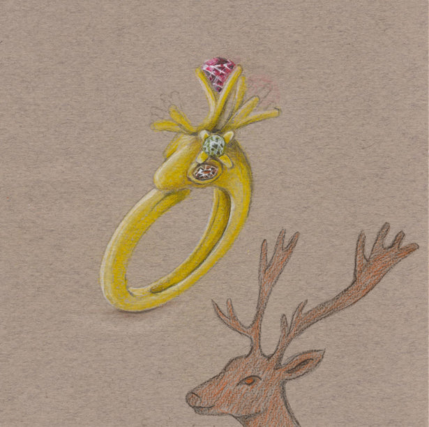 My deer engagement ring, sterling silver, Citrine, Amethyst gemstones.