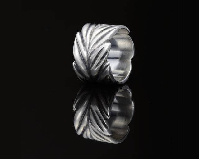 KAMAY jewelry Leaf ring, nature sculptured sterling silver ring
