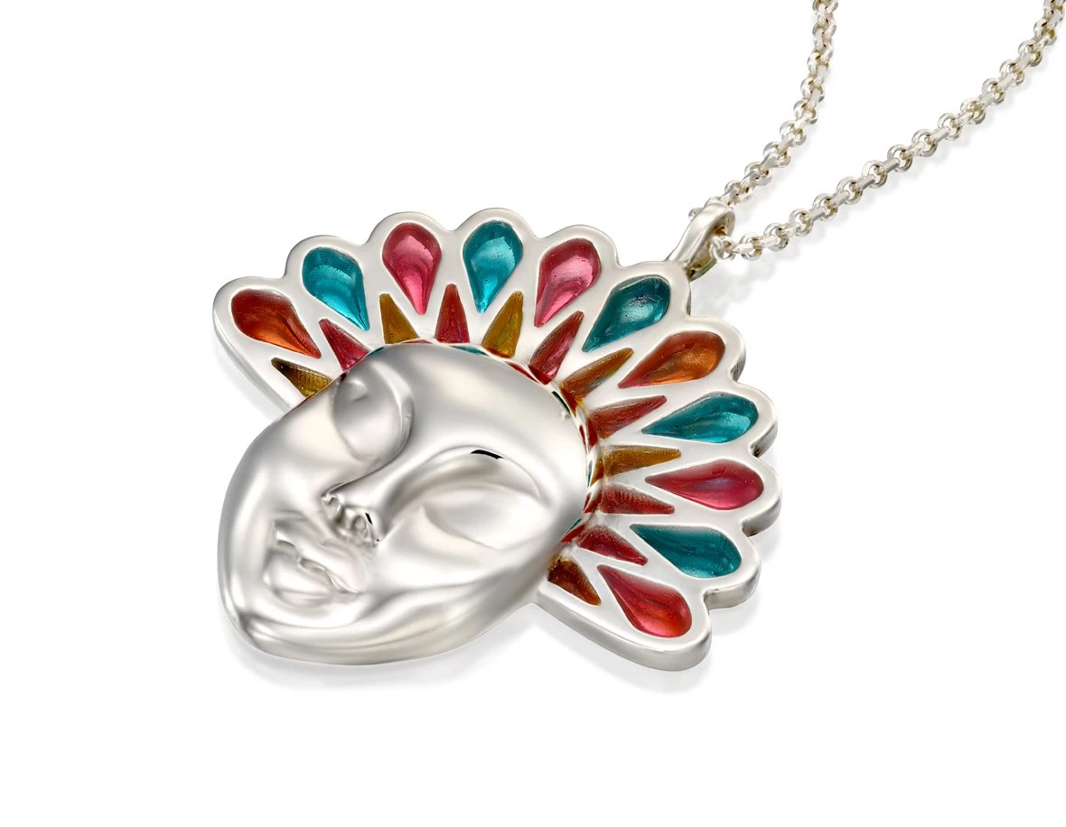 Collar mujer plata loto colorido
